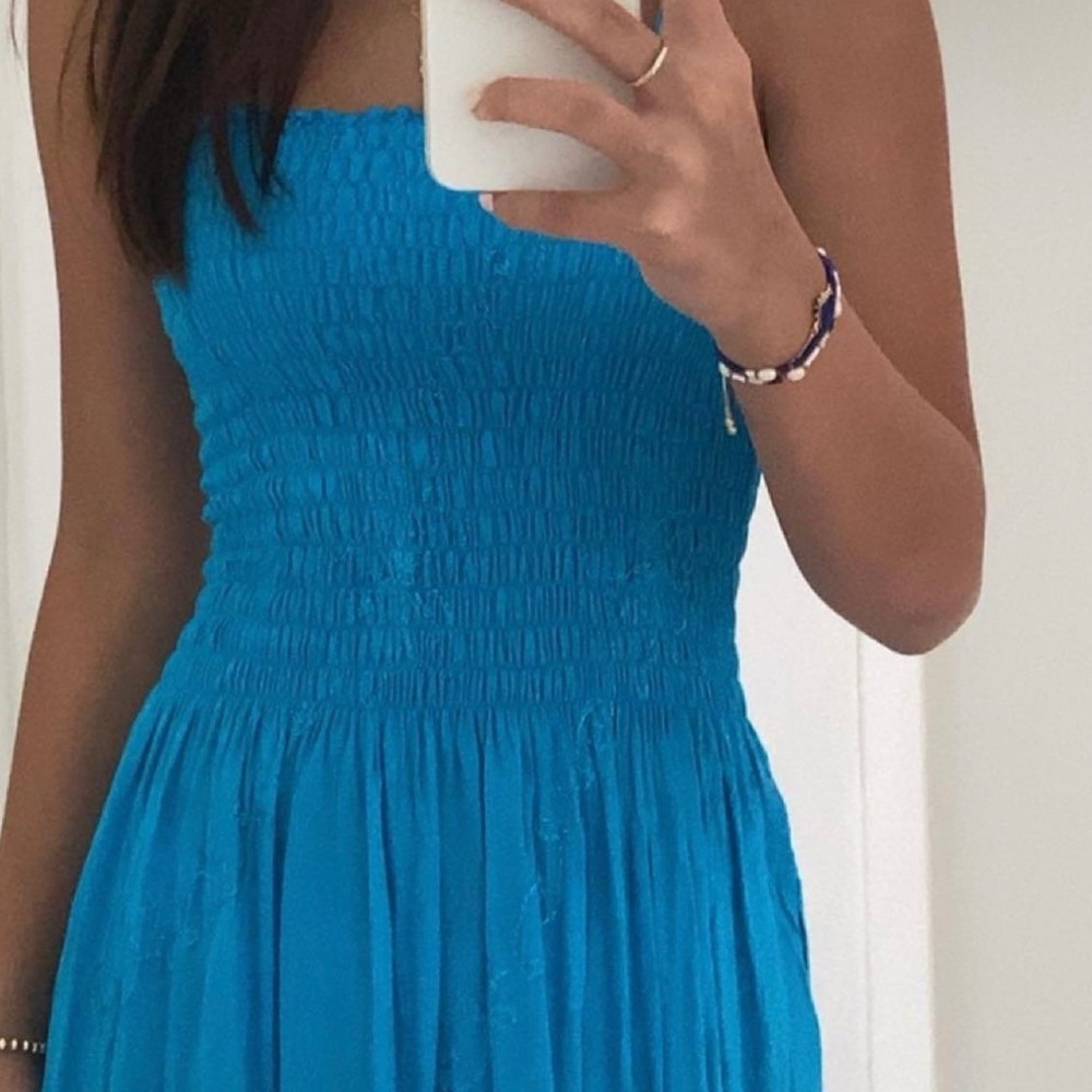 blue summer midi dress with flower details